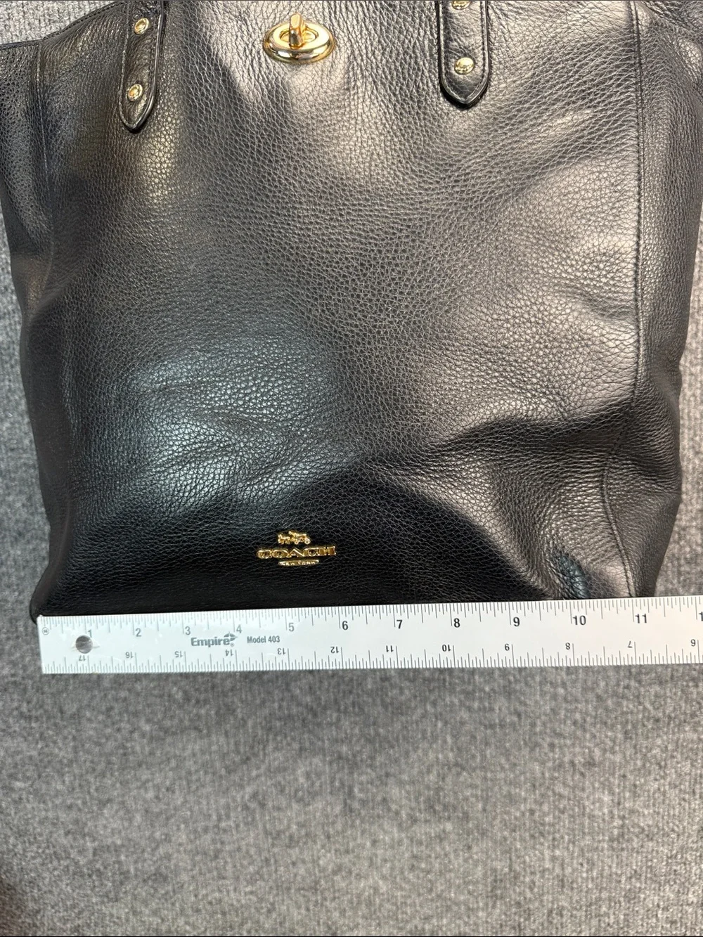 Coach Black Pebbled Soft Leather Turnlock Tote with Gold Hardware - Nice!